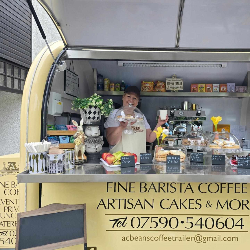 Alison Cowie, owner of AC Signature Coffee Beans showing off some delicious tray bakes inside the coffee trailer. Available for hire in and around the Stirling area. 