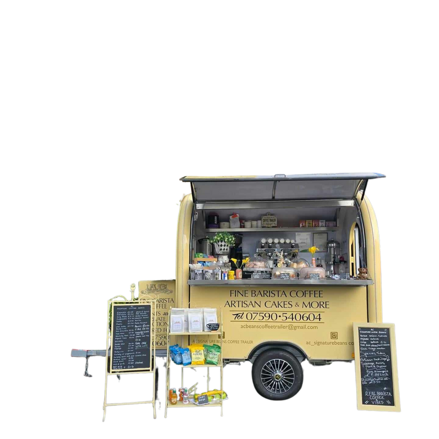 AC Signature Coffee Beans trailer. Mobile coffee cart based out of Stirling, Scotland, UK. Available for events in and arround Stirling. 